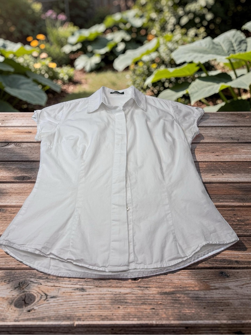 Lefties Zara Crisp White Short Cap Sleeve Button Down Cotton Blouse Size M MEX28